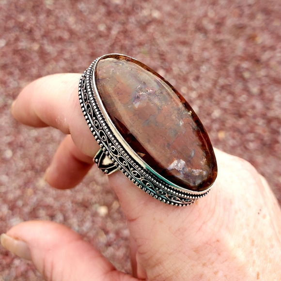 New Huge Moroccan Seam Agate 925 Silver Ring - Picture 3 of 11